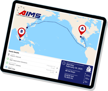 AIMS freight shipping tracking screenshot 