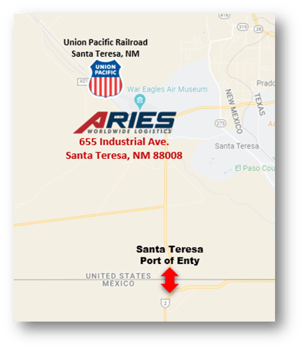Aries Santa Teresa Warehouse Close to Mexico Map