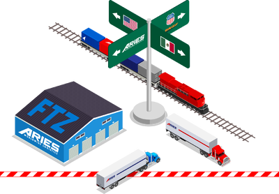 ftz and mexico border illustration showing Aries cross boarder capabilities.