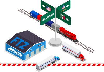 ftz and mexico border illustration showing Aries cross boarder capabilities.